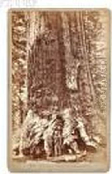 Section Of The Grizzly Giant, Mariposa Grove. Oil Painting by Carleton Emmons Watkins