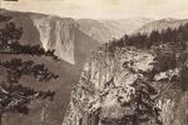 First View Of The Yosemite Valley From The Mariposa Trail Oil Painting by Carleton Emmons Watkins
