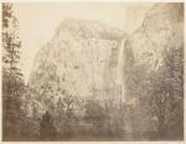 Yosemite. Bridal Veil Falls. Oil Painting by Carleton Emmons Watkins