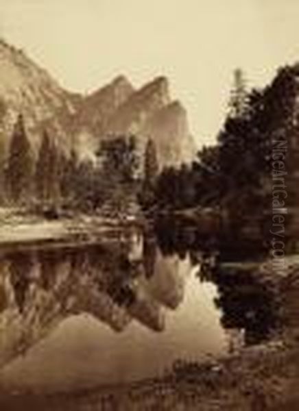 Three Brothers, Yosemite Oil Painting by Carleton Emmons Watkins