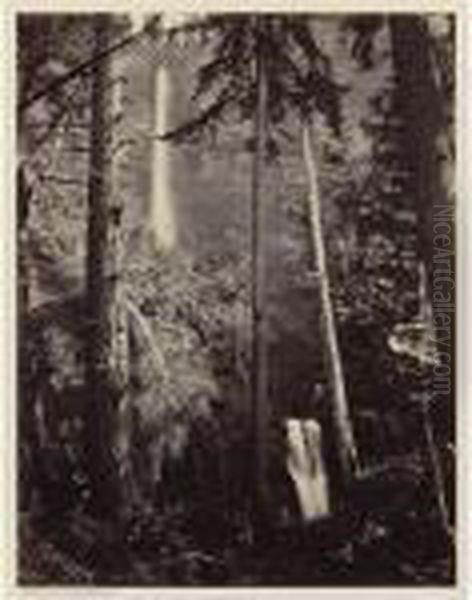 Multnomah Falls, Columbia River Oil Painting by Carleton Emmons Watkins