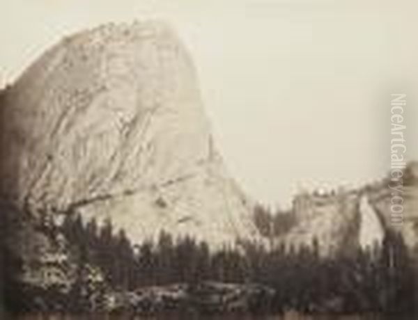 Mt. Broderick, Nevada Falls, 700 Ft. Yosemite Oil Painting by Carleton Emmons Watkins