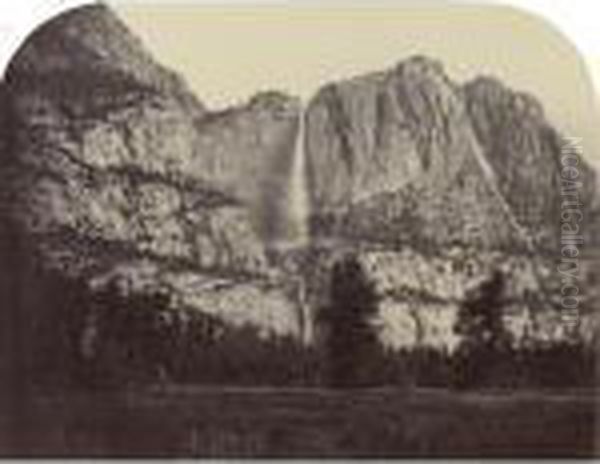 Yo Semite Falls--(front View) 2477 Ft. Oil Painting by Carleton Emmons Watkins