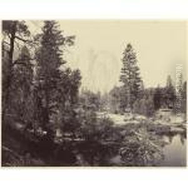 River View From The Valley, Cathedral Rocks, Yosemite Oil Painting by Carleton Emmons Watkins