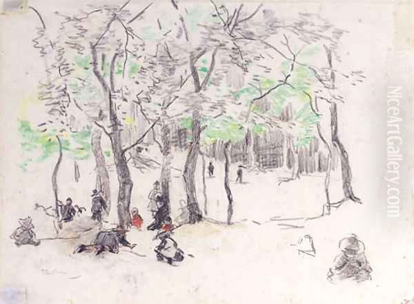 Children playing in a wooded park Oil Painting by Willem Bastiaan Tholen