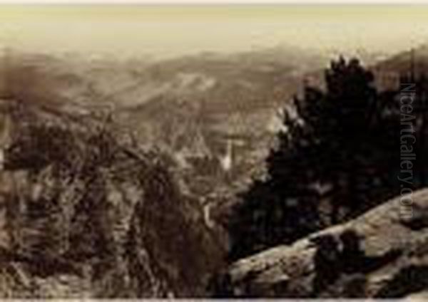 The Vernal And Nevada Falls, From Glacier Point, Yosemite Oil Painting by Carleton Emmons Watkins