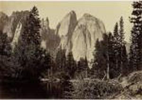 Cathedral Rocks And Spires Yosemite Oil Painting by Carleton Emmons Watkins