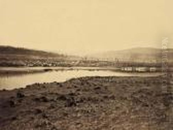 Dalles City, From Rockland, Columbia River, Oregon Oil Painting by Carleton Emmons Watkins