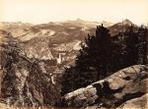 The Vernal And Nevada Falls, From Glacier Point (1865-66) Oil Painting by Carleton Emmons Watkins