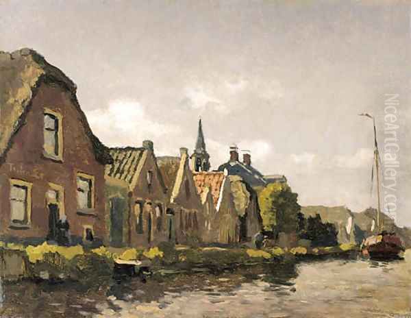 Houses along a canal Oil Painting by Willem Bastiaan Tholen