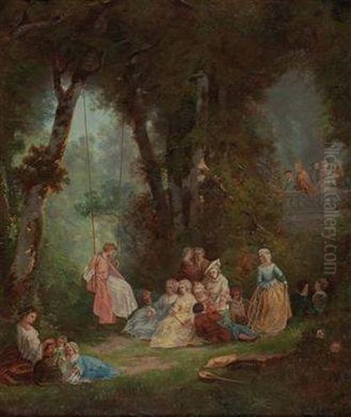 Familienfest Im Park Oil Painting by Jean-Antoine Watteau