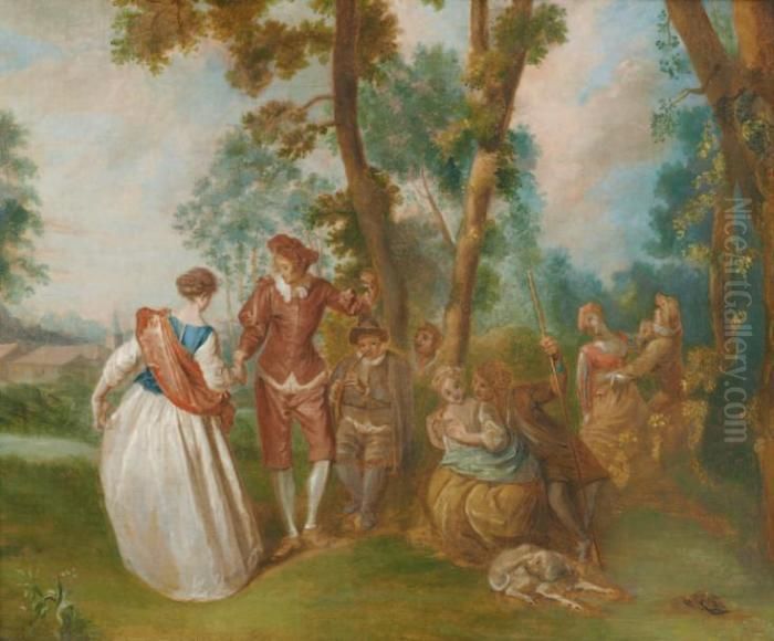 Le Plaisir Oil Painting by Jean-Antoine Watteau