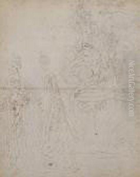 Couple Devant La Fontaine De Bacchus Oil Painting by Jean-Antoine Watteau