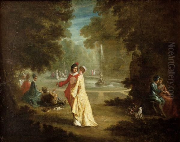 Couple Galant Dans Un Parc. Oil Painting by Jean-Antoine Watteau