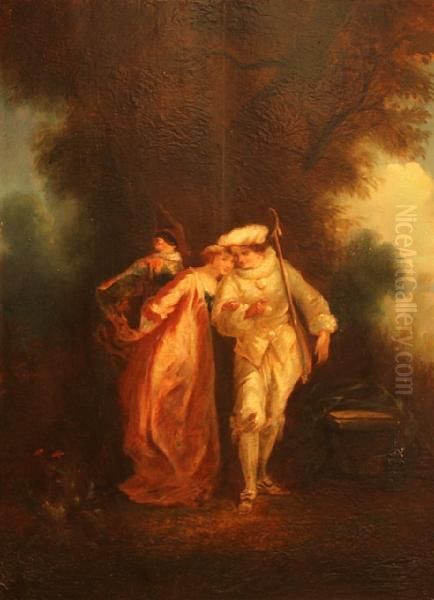 Lovers In A Garden Oil Painting by Jean-Antoine Watteau
