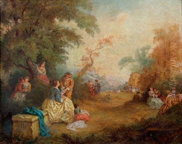 Scene Galante Sous Des Frondaisons Oil Painting by Jean-Antoine Watteau