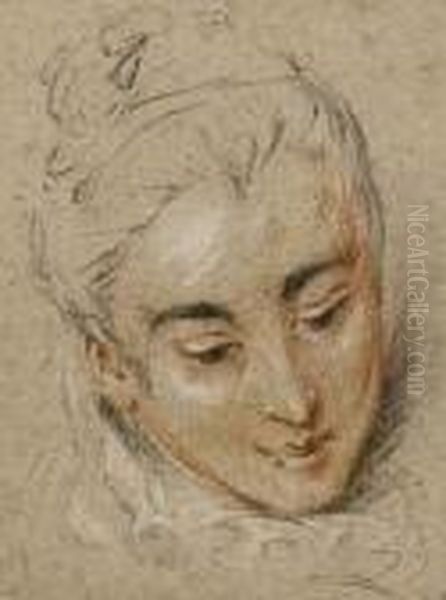 Head Of A Young Woman Oil Painting by Jean-Antoine Watteau