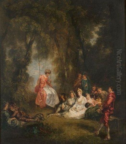 Les Agrements De L'ete Ou L'escarpolette Oil Painting by Jean-Antoine Watteau