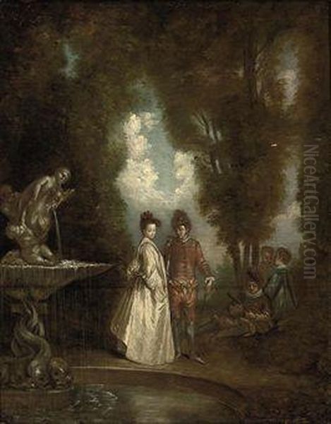 La Promenade Oil Painting by Jean-Antoine Watteau