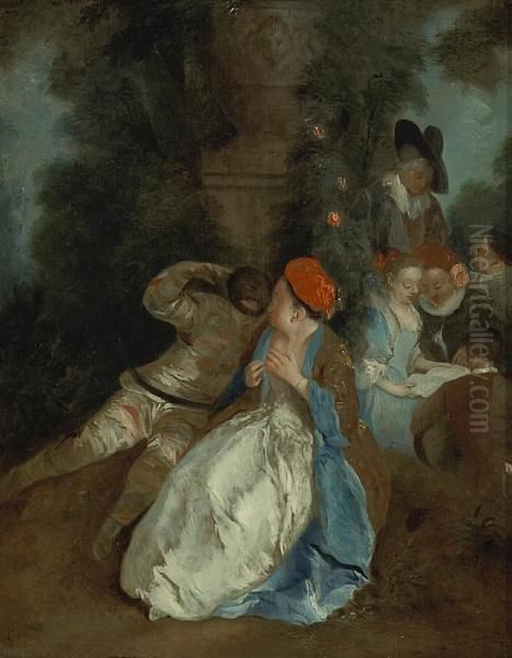Harlequin And Columbine Oil Painting by Jean-Antoine Watteau