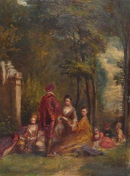 A Fete Galante Scene With Figures In Conversation Oil Painting by Jean-Antoine Watteau