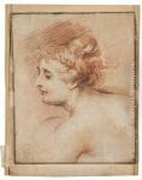 Etude De Tete De Femme, D'apres Rubens Oil Painting by Jean-Antoine Watteau