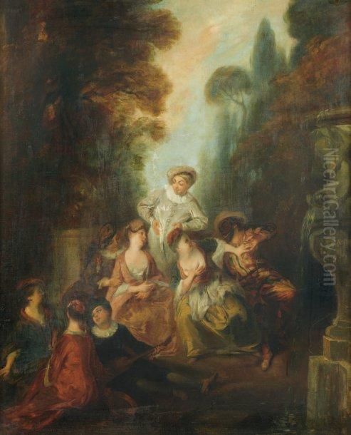 Les Comediens De La Commedia Dell'arte Oil Painting by Jean-Antoine Watteau