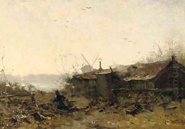 A farmer working his garden Oil Painting by Willem Bastiaan Tholen