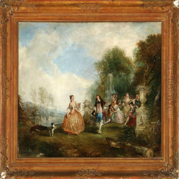 Romantic Scene In A Park Oil Painting by Jean-Antoine Watteau