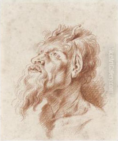 Head Of A Satyr, After Rubens Oil Painting by Jean-Antoine Watteau