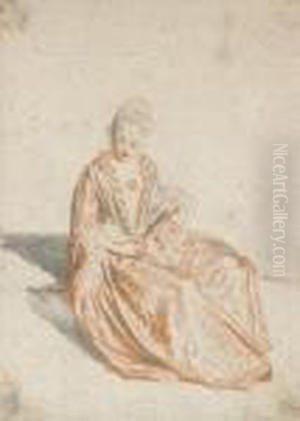 Jeune Fille Assise Tenant Un Eventail Ferme Oil Painting by Jean-Antoine Watteau