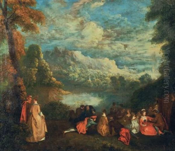 Scene Galante Oil Painting by Jean-Antoine Watteau