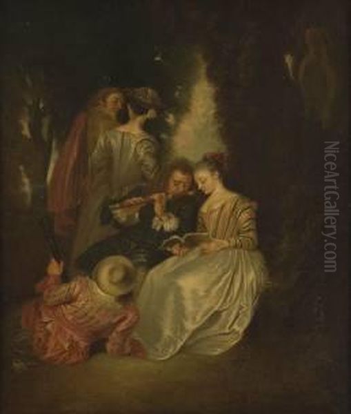 Scena Galante Oil Painting by Jean-Antoine Watteau