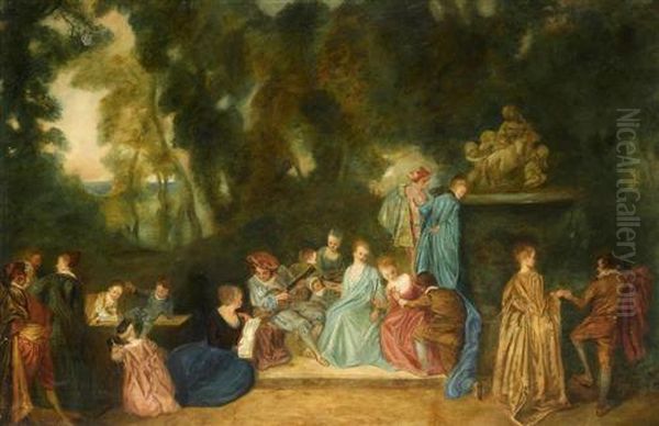 Festliche Gesellschaft Im Freien. Oil Painting by Jean-Antoine Watteau