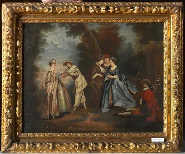 Lautenspieler Mit Tanzendem Paar. Oil Painting by Jean-Antoine Watteau