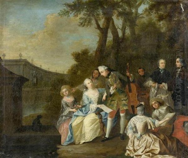 Gegenstucke: Feine Gesellschaft Im Freien. Oil Painting by Jean-Antoine Watteau