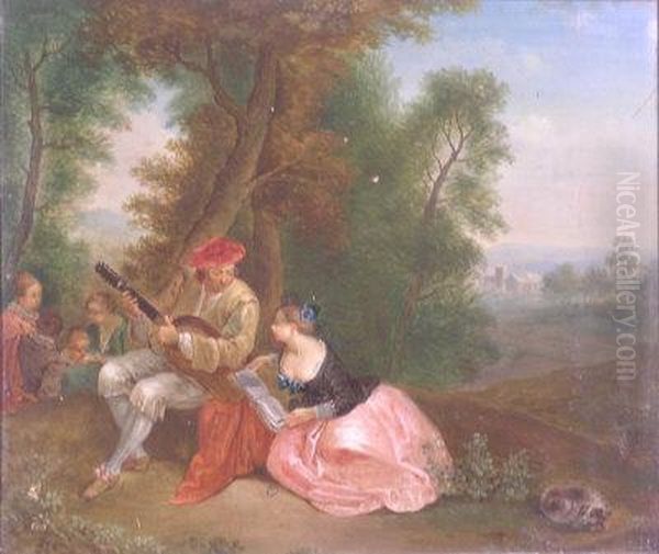 'la Gamme D'amour' Oil Painting by Jean-Antoine Watteau