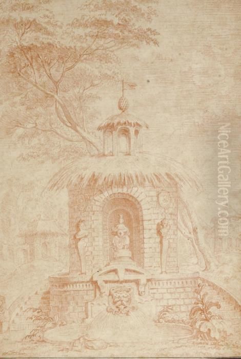 A Fountain In Front Of A Rustic Pavillion Oil Painting by Jean-Antoine Watteau