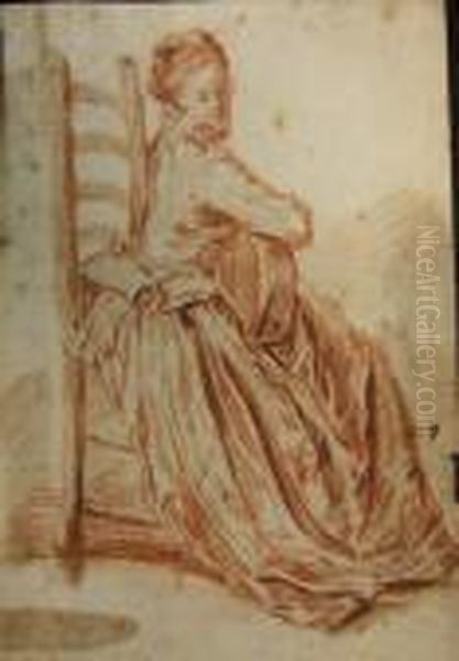 Femme Assise Jouant De La Guitare, Copie De La Gravure De Demarteau D'apres Watteau Oil Painting by Jean-Antoine Watteau