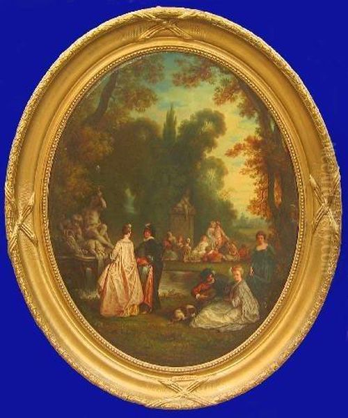 Figures In A Landscape Oil Painting by Jean-Antoine Watteau