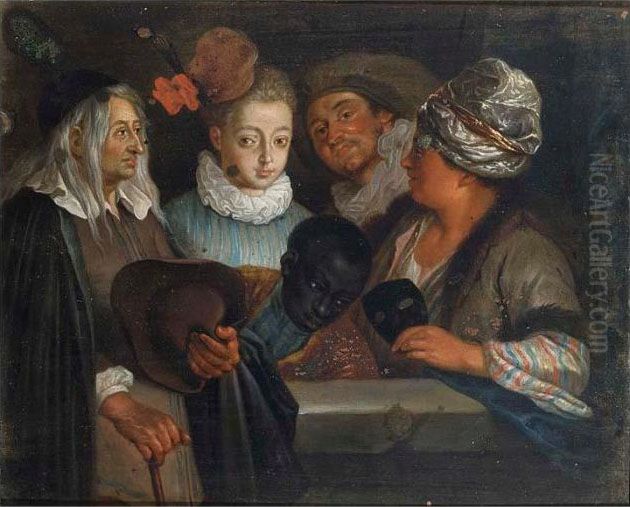 A Group Of Actors Of The Comedie-francaise Oil Painting by Jean-Antoine Watteau