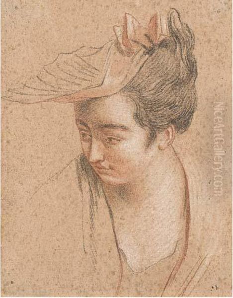 Portrait De Femme Au Chapeau Oil Painting by Jean-Antoine Watteau
