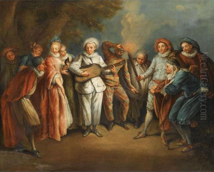 Actors Of The Italian Commedia Dell'arte Oil Painting by Jean-Antoine Watteau