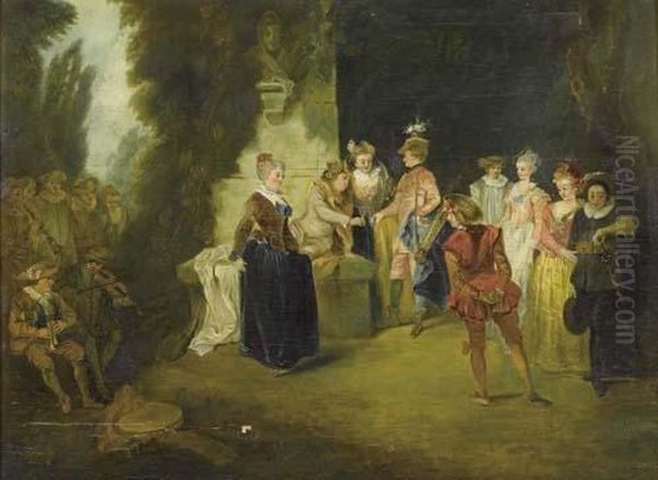 Franzosische Komodie. Oil Painting by Jean-Antoine Watteau
