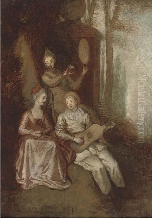 A Fete Galante Oil Painting by Jean-Antoine Watteau