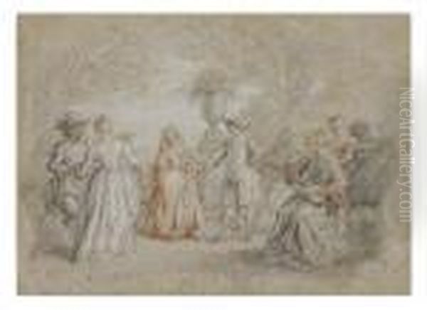 A Fete Galante Oil Painting by Jean-Antoine Watteau