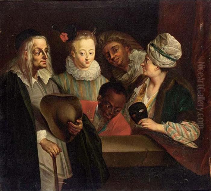 A Group Of Actors Of The Comedie-francaise Oil Painting by Jean-Antoine Watteau