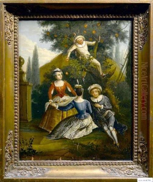 Figuren Im Park Mit Apfelbaum. Oil Painting by Jean-Antoine Watteau