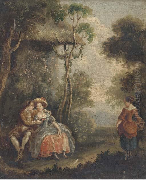 An Amorous Couple In A Landscape Oil Painting by Jean-Antoine Watteau