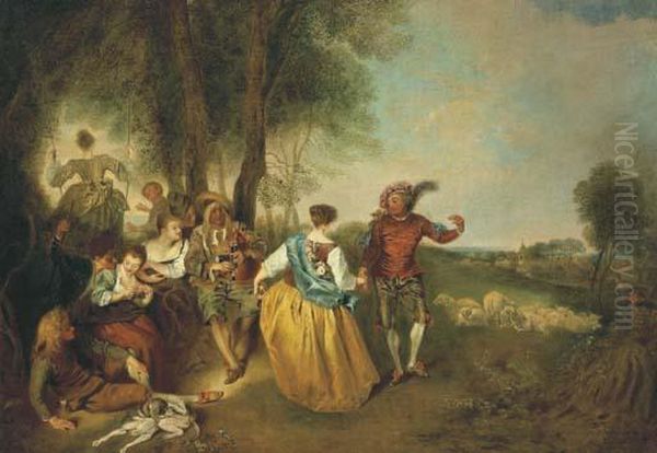 Les Bergers Oil Painting by Jean-Antoine Watteau